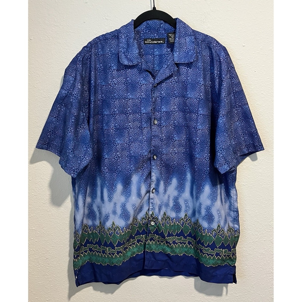 Vintage Y2K No Boundaries Men's Button Up Shirt Large Hawaiian Tiki Camp Shirt